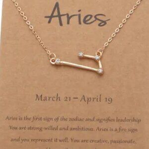 Aries Zodiac Pendant Necklace Gold Plated Stainless Steel - Gold